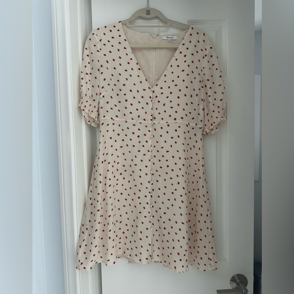 Madewell Cream Mini Dress with Red Strawberry Print